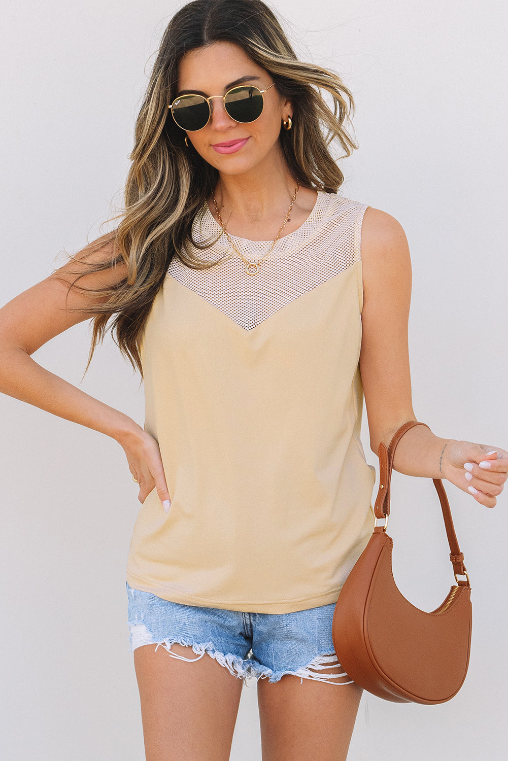 Milena Mesh Patchwork Crew Neck Tank Top-3